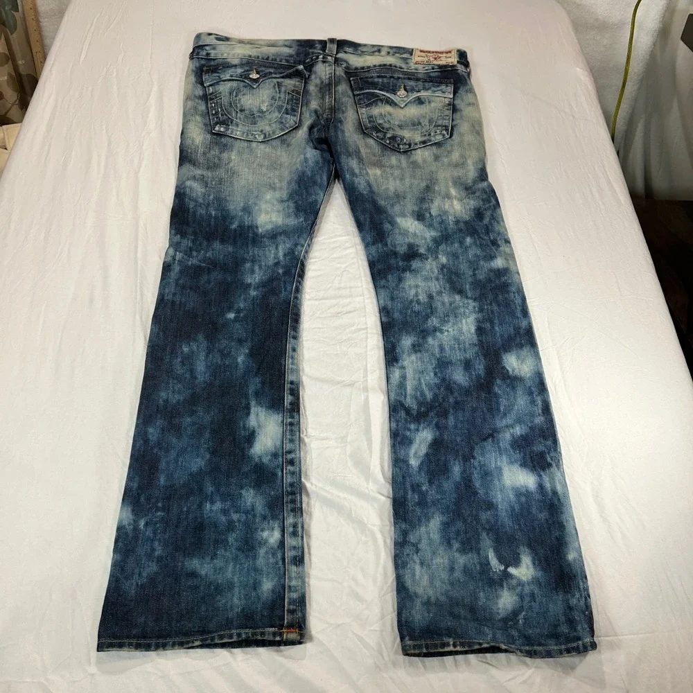 True Religion Ricky Jeans Mens 40 Acid Wash Straight Leg Blue White Made in USA
